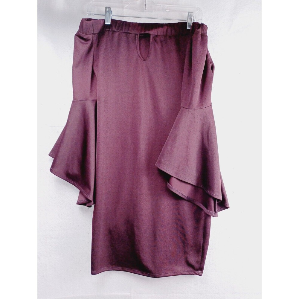 HEART SOUL Tunic Top Womens Medium Burgundy Bell Sleeve Off-The Shoulder